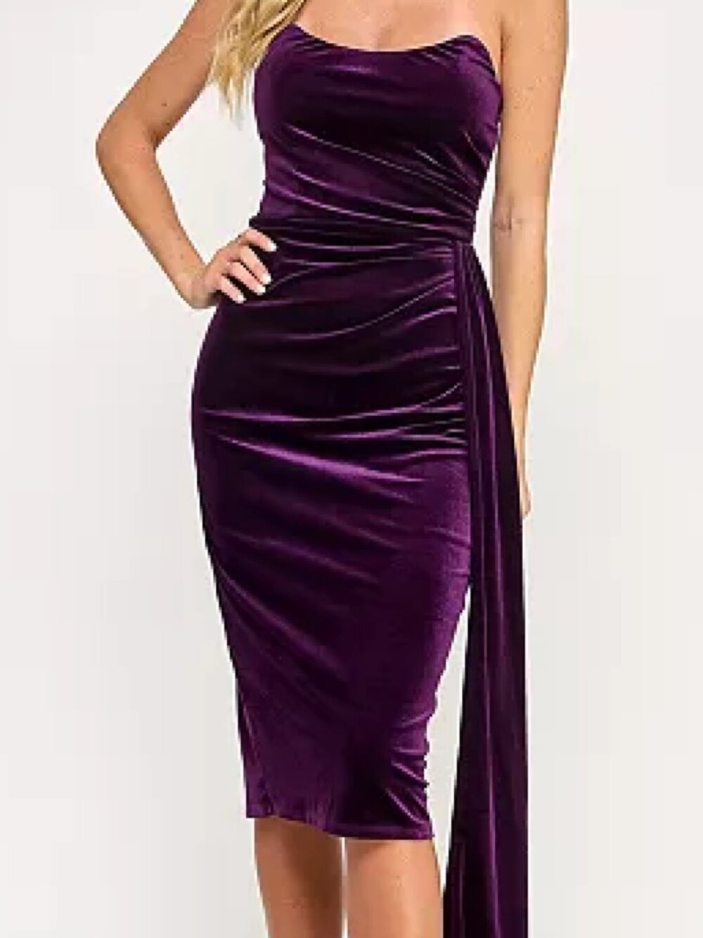 Katia Rae Juniors' Strapless Velvet Corset Midi Dress with Drape — Size M